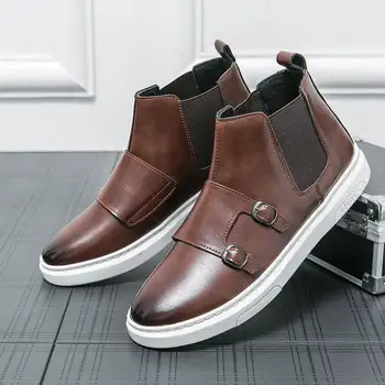 Классическая коричневая брендовая обувь Повседневная мужская высококачественная обувь из натуральной кожи Мужская обувь с высоким верхом для мужчин Zapatos Para Hombres
