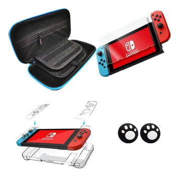 Комплект защиты 4-в-1 для Nintendo Switch, портативная сумка для хранения, раздельный чехол, закаленная HD-пленка и колпачок джойстика для консоли NS
