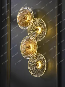 Креативная декоративная лампа Художественный свет Роскошный настенный светильник Вилла Гостиная Лист лотоса Настенный светильник Лестница Диван Фон Стена 0