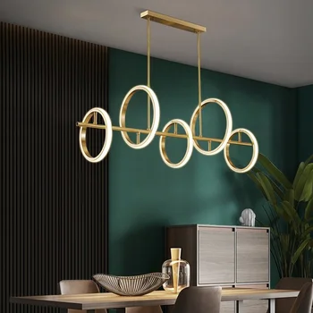 Медная современная светодиодная люстра для гостиной, столовой, украшения кухни, золотая подвесная лампа, круг, кольцо, потолочные подвесные светильники