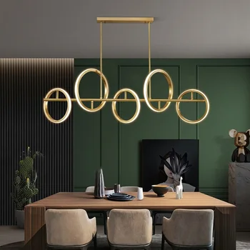 Медная современная светодиодная люстра для гостиной, столовой, украшения кухни, золотая подвесная лампа, круг, кольцо, потолочные подвесные светильники 1