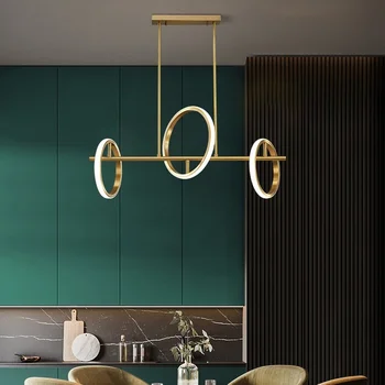 Медная современная светодиодная люстра для гостиной, столовой, украшения кухни, золотая подвесная лампа, круг, кольцо, потолочные подвесные светильники 2