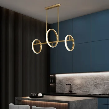 Медная современная светодиодная люстра для гостиной, столовой, украшения кухни, золотая подвесная лампа, круг, кольцо, потолочные подвесные светильники 3