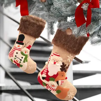 Милый рождественский носок Санта-Клаус / Снеговик Прочный на разрыв Рождественский мешок для конфет Рождественская елка Носок Подарочная сумка Кулон