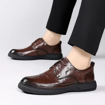 Модная коричневая кожаная мужская повседневная оксфордская обувь деловая вечерняя одежда обувь дизайнерские мокасины для взрослых кожаная офисная обувь на толстой подошве
