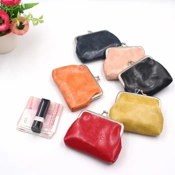 Модный портативный компактный PU Oil Wax Кожаный 4-дюймовый кошелек с пряжкой Yiwu Ladies Short Hand Кошелек Creative Coin Bag