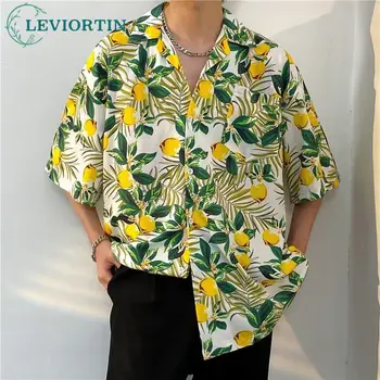 Мужская гавайская пляжная рубашка Ретро с цветочным принтом Летние уличные рубашки на пуговицах с коротким рукавом 2023 Хип-хоп Повседневные мужские блузки Топы