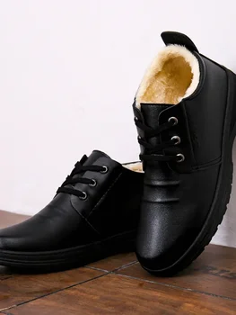 Мужская обувь из теплой кожи Мужская обувь из теплого хлопка Противоскользящие плюс бархатные утолщенные хлопковые ботинки для мужской спортивной обуви2024 2
