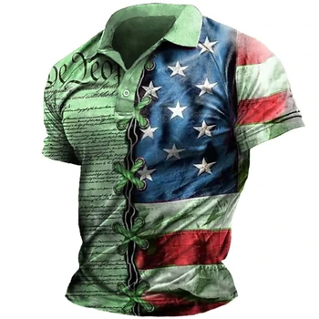 Мужская рубашка-поло Рубашка для гольфа Национальный флаг Turndown Street Casual С коротким рукавом 3D Одежда на пуговицах Одежда Мода Повседневная