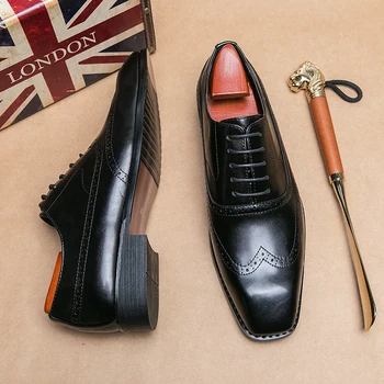 мужчины оксфордская обувь классическая ручная работа pu заостренный носок кружево удобный нескользящий деловой коричневый черный бесплатная доставка для мужчин обувь 2