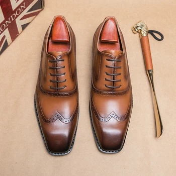 мужчины оксфордская обувь классическая ручная работа pu заостренный носок кружево удобный нескользящий деловой коричневый черный бесплатная доставка для мужчин обувь 3