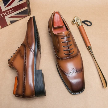 мужчины оксфордская обувь классическая ручная работа pu заостренный носок кружево удобный нескользящий деловой коричневый черный бесплатная доставка для мужчин обувь 4