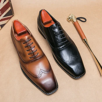 мужчины оксфордская обувь классическая ручная работа pu заостренный носок кружево удобный нескользящий деловой коричневый черный бесплатная доставка для мужчин обувь 5