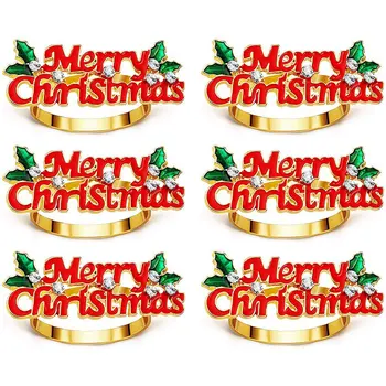 Набор колец для рождественских салфеток из 6 штук, красное кольцо для рождественских салфеток, держатель для салфеток для декора стола для рождественской вечеринки