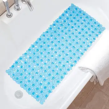 Нескользящий коврик для ванной комнаты Присоска Противоскользящая душевая подушка со сливным отверстием Галечный дизайн Очень длинный массажер для ног Коврик для ванны