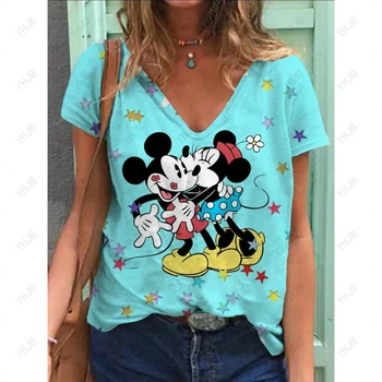 Новый Дисней Минни Микки Маус Принт Y2k 90-х Disney Kawaii Смешная футболка Женщины Симпатичная футболка Графическая футболка Футболки Женская одежда
