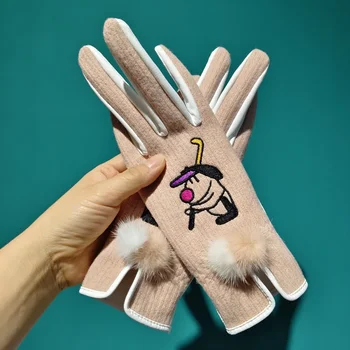 Перчатки для гольфа обеими руками, зимние женские нескользящие тканевые бархатные теплые кашемировые перчатки из кроличьей шерсти