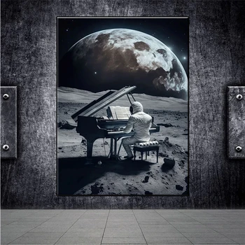 Полный квадрат Алмазная вышивка Астронавты на космической планете Игра на пианино Продажа Ручная работа Алмазная живопись Украшение дома 0