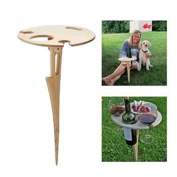  Портативный открытый винный столик Складной винный столик для пикника на открытом воздухе Мини-деревянный круглый рабочий стол для путешествий Наборы мебели для пляжного сада