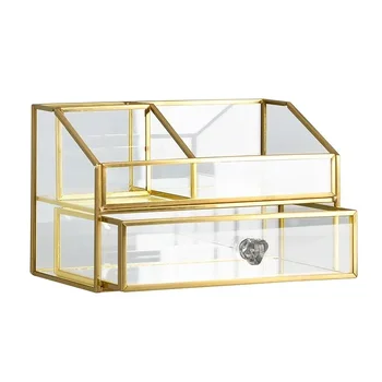 Прозрачный/золотой Косметический ящик 2020 года для хранения с органайзером Новые ювелирные изделия Щетка Коробка Мода Стеклянная трубка Макияж