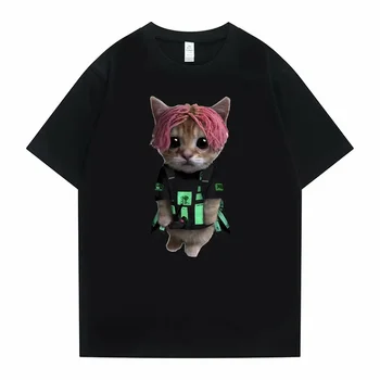 Рэпер Ecco2k Kitty Pela Meme Футболка Мужская мода Свободные футболки с коротким рукавом Мужская хип-хоп уличная футболка оверсайз унисекс уличная одежда 0