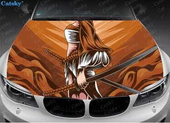 Самураи, японские самураи, самураи, японские самураи, наклейка льва на капоте автомобиля, виниловая наклейка на капот, полноцветная графическая наклейка