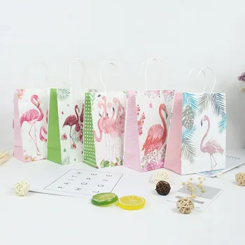 Свадебная вечеринка Подарочный пакет с ручками Фламинго Бумажные пакеты для подарков Baby Shower День рождения Благодарственные сумки Подарочная сумка 10 шт