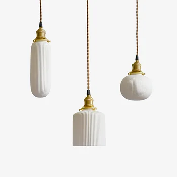 Светодиодный подвесной светильник в японском стиле Гостиная Белая керамика Скандинавские современные подвесные светильники Светильник для домашнего внутреннего освещения 0