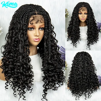 Синтетический кружевной передний парик плетеные парики для черных женщин вязание крючком коробка парик коса 18 дюймов плетение волос без узлов коробка косички парики 0