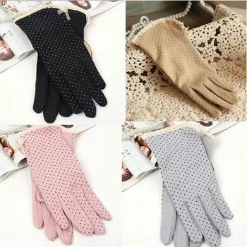 солнцезащитные перчатки хлопковые летние перчатки для женщин Женские тонкие женские перчатки с горошек с бантом для женщин suncreen Противоскользящий 0