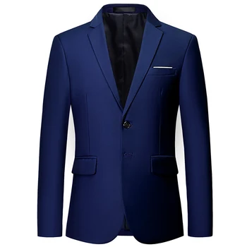 Сплошной цвет Slim Fit Gentleman Business Blazer Easy Care Мода Осеннее качество Мягкая Удобная Куртка Для Мужчин Terno Masculino