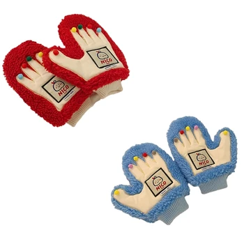 Теплые меховые перчатки Толстые стильные пушистые перчатки Перчатки с полным пальцем Красочные перчатки с помпонами для студентов и девочек