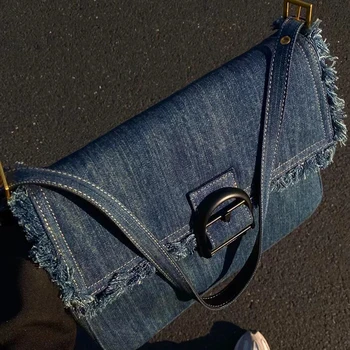 Универсальная джинсовая сумка под мышкой Большая емкость Пригородная сумка через плечо Роскошная дизайнерская сумка