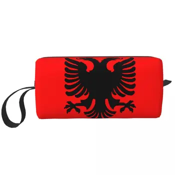 Флаг Албании Орел Косметичка Большая Емкость Албанская гордость Чехол для макияжа Красота Хранение Туалетные Принадлежности Сумки Dopp Kit Чехол Коробка