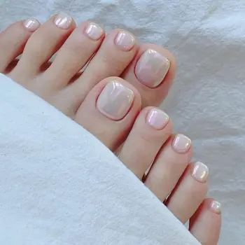  Французские накладные ногти на ногах Мода Простые короткие ногти с квадратным носком Полное покрытие Aurora Ногти для ног для женщин Девушка 3