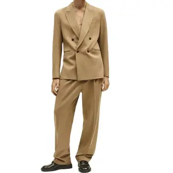  Хаки Двубортный смокинг Свадебные мужские костюмы 2 шт. Приталенный блейзер Пик Лацкан Костюм Homme высокого качества (куртка + брюки)